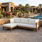 TOPMAX Outdoor Large 96.3" W Daybed Acacia Wood 6-Piece Patio Sofa Set