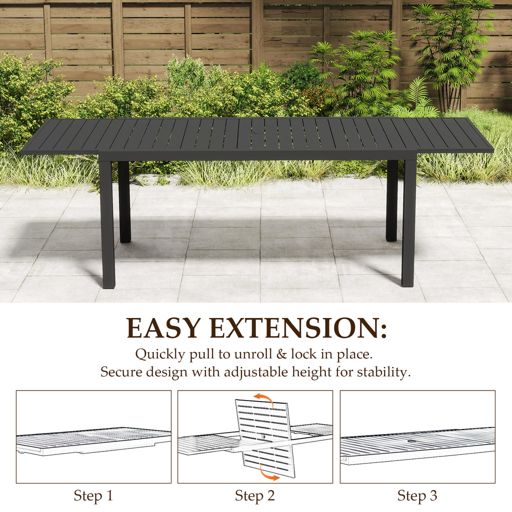97.2"L Extendable Aluminum Outdoor Dining Table