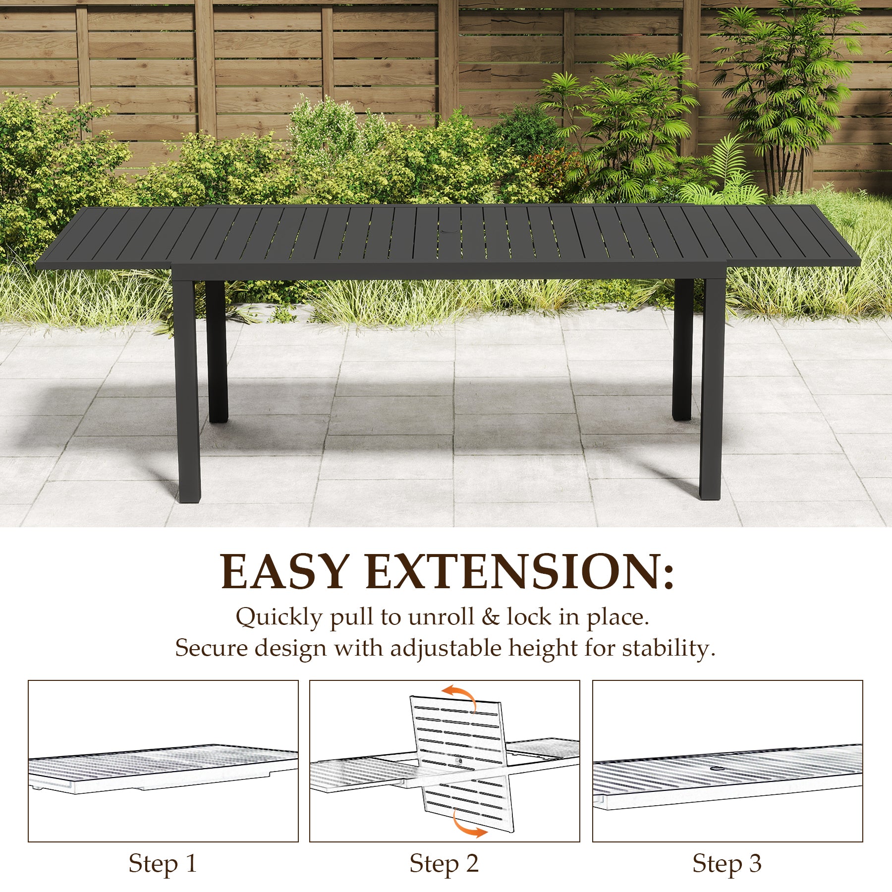 97.2"L Extendable Aluminum Outdoor Dining Table