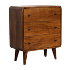 Solid Wood Mini Curved Chestnut Chest, 3-Drawer, Nordic Legs