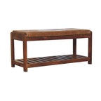 Solid Wood Small Buffalo Slatted Bench with Open Storage