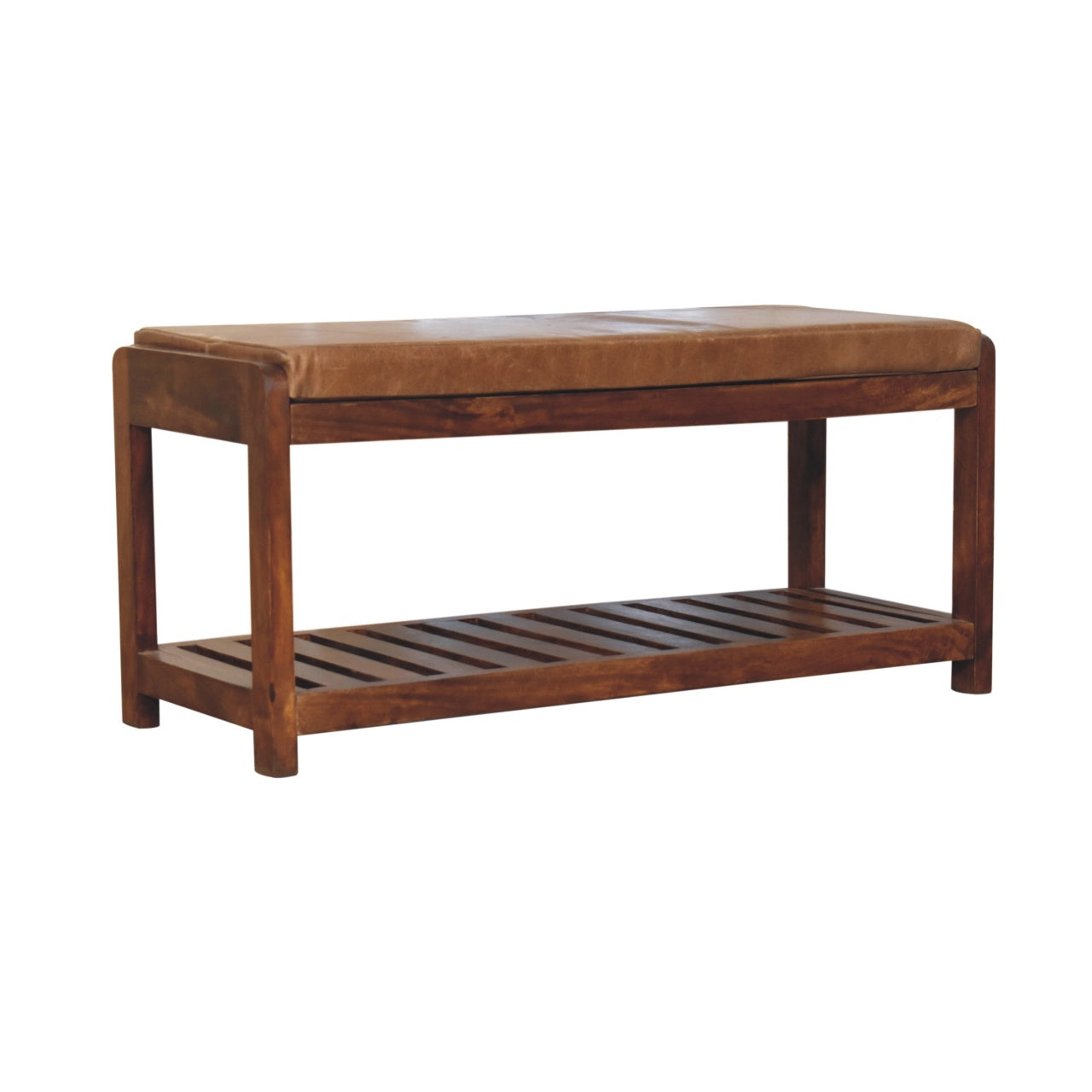 Solid Wood Small Buffalo Slatted Bench with Open Storage