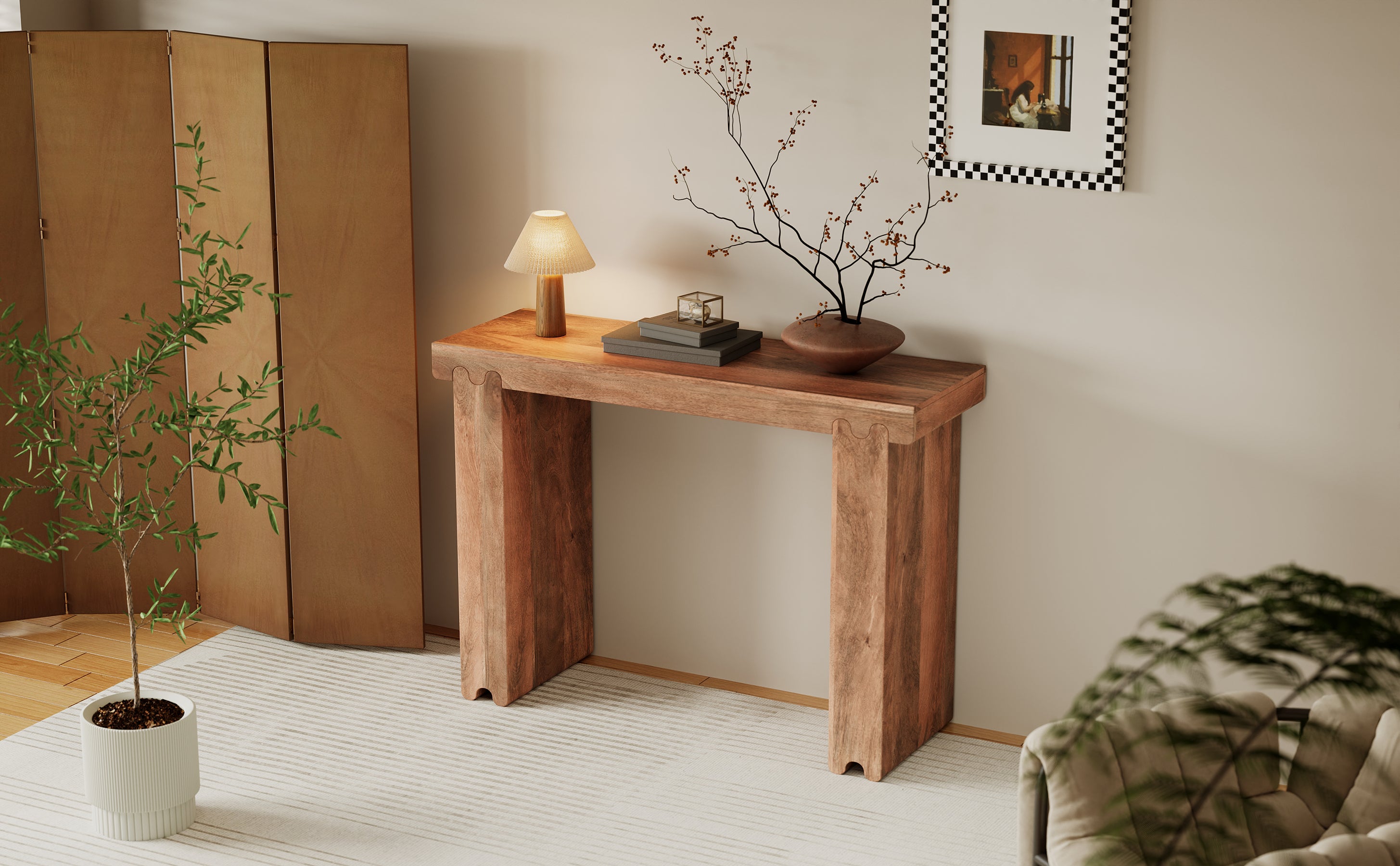 TREXM Farmhouse Mango Wood Console Table