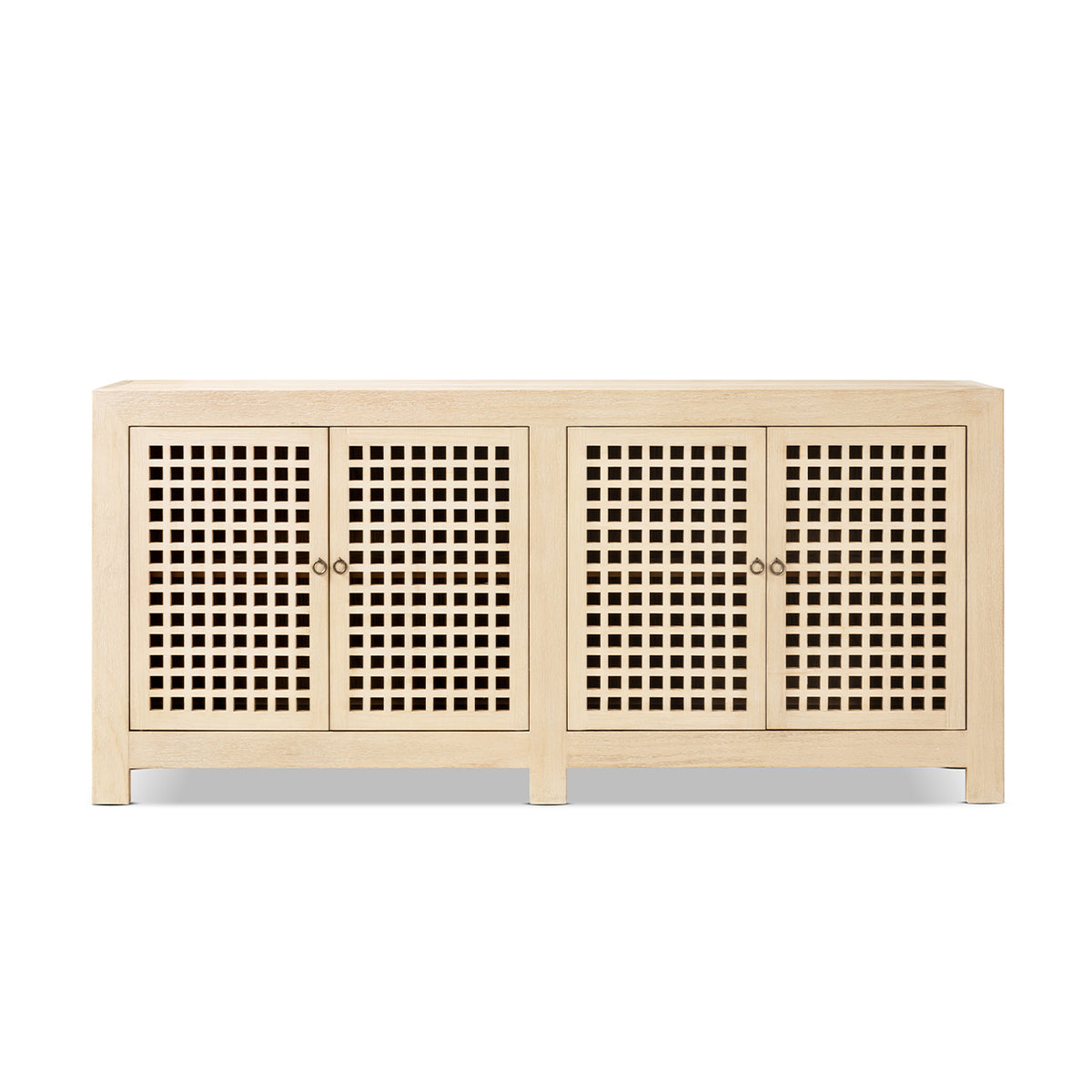Alden 34-Inch Tall Reclaimed Pine Lattice 4-Door Cabinet, Brushed White
