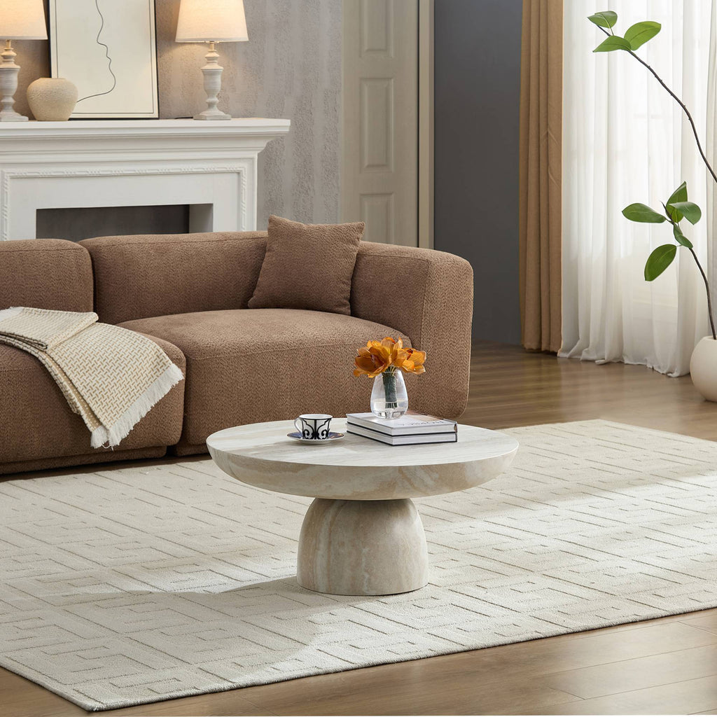 Mushroom Coffee Table, Round Fiberglass, 31.5-Inch, Beige