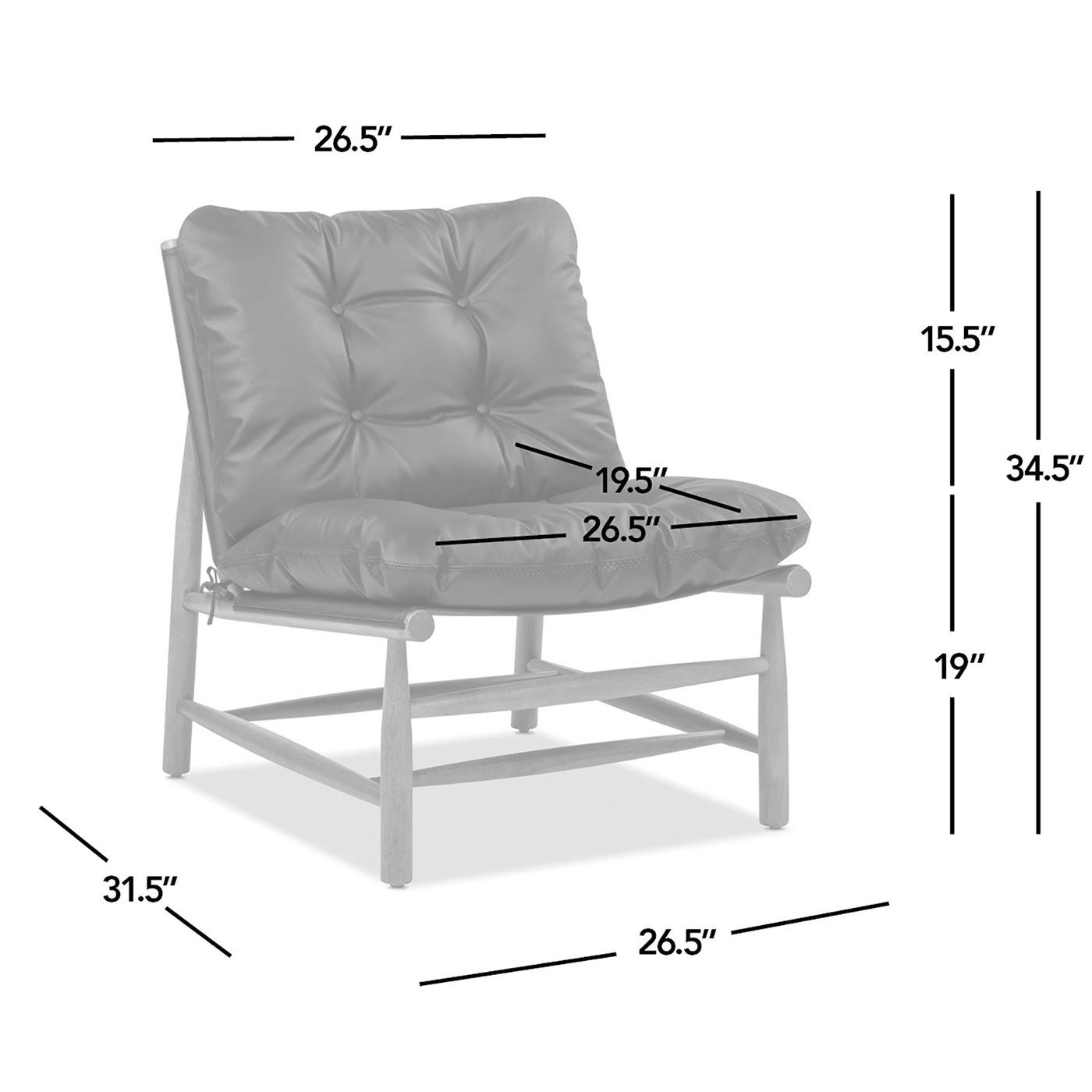 Oxford 26.5" Leather Mid-Century Modern Accent Chair, Noir