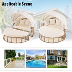 Outdoor Patio Rattan Round Daybed with Retractable Canopy