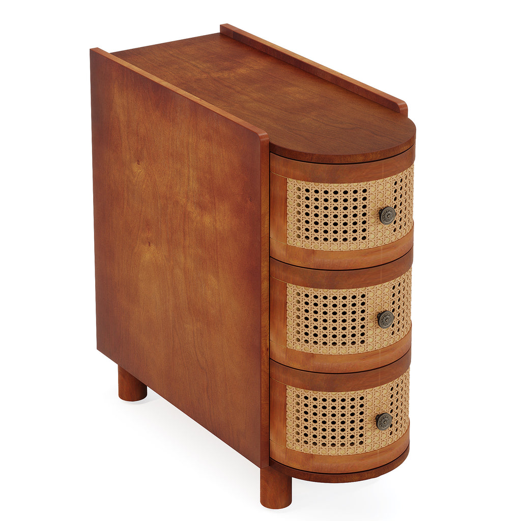 10.62" Narrow Rattan 3-Drawer End Table