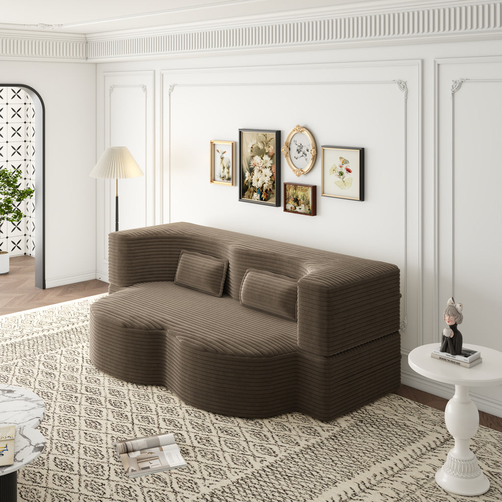 Modern Floor Sofa with 2 Pillows - Convertible Plush Couch