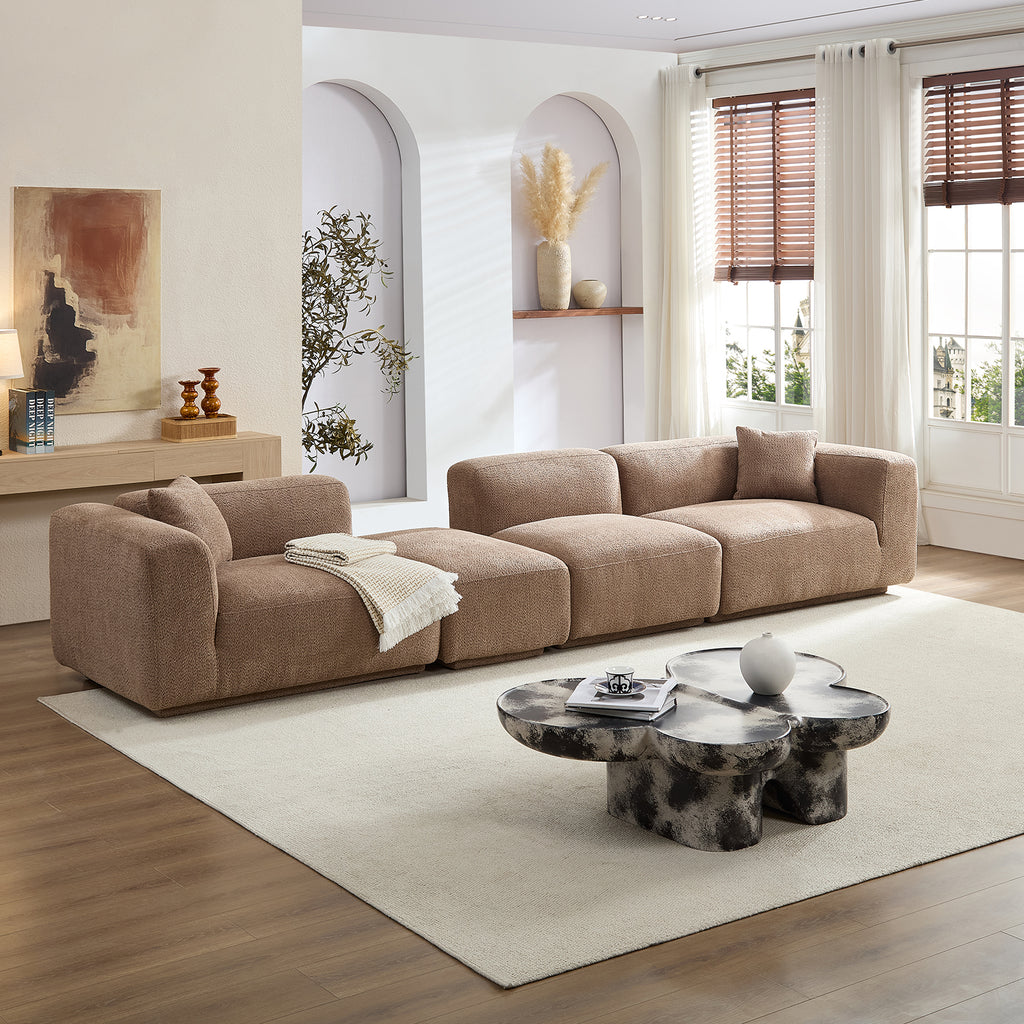 Modern Minimalist 4-Seat Sectional Sofa, 125.59-Inch, Camel Polyester