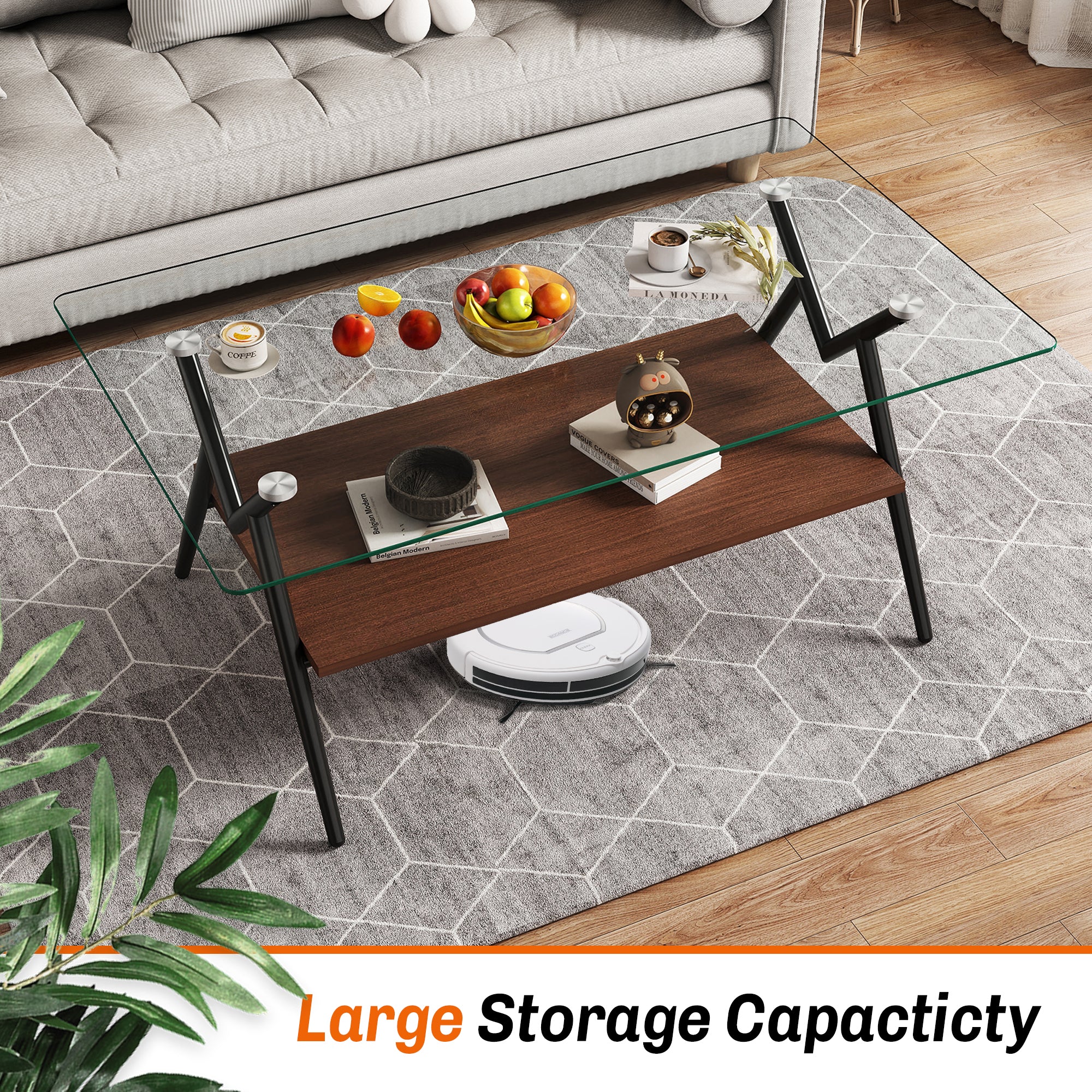Rectangle Coffee Table with Tempered Glass Top