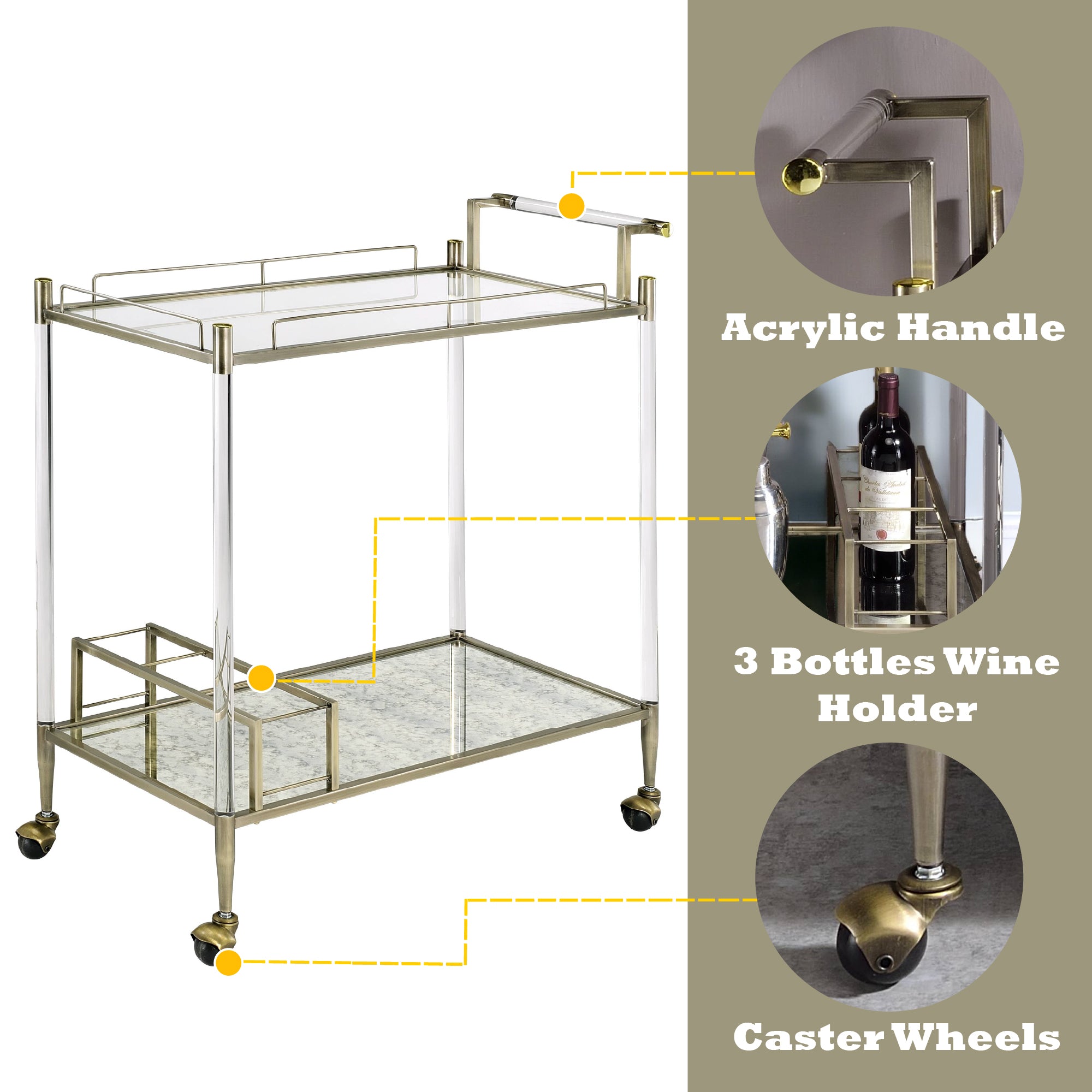 Cirro Antique Mirror & Wire Serving Cart