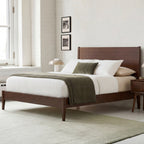 Mid-Century Danish Modern Style Solid Bamboo Wood Sleigh Platform Bed Frame