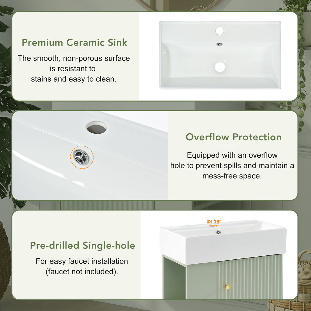 21.6 Inch Modern Floating Bathroom Vanity with Ceramic Basin