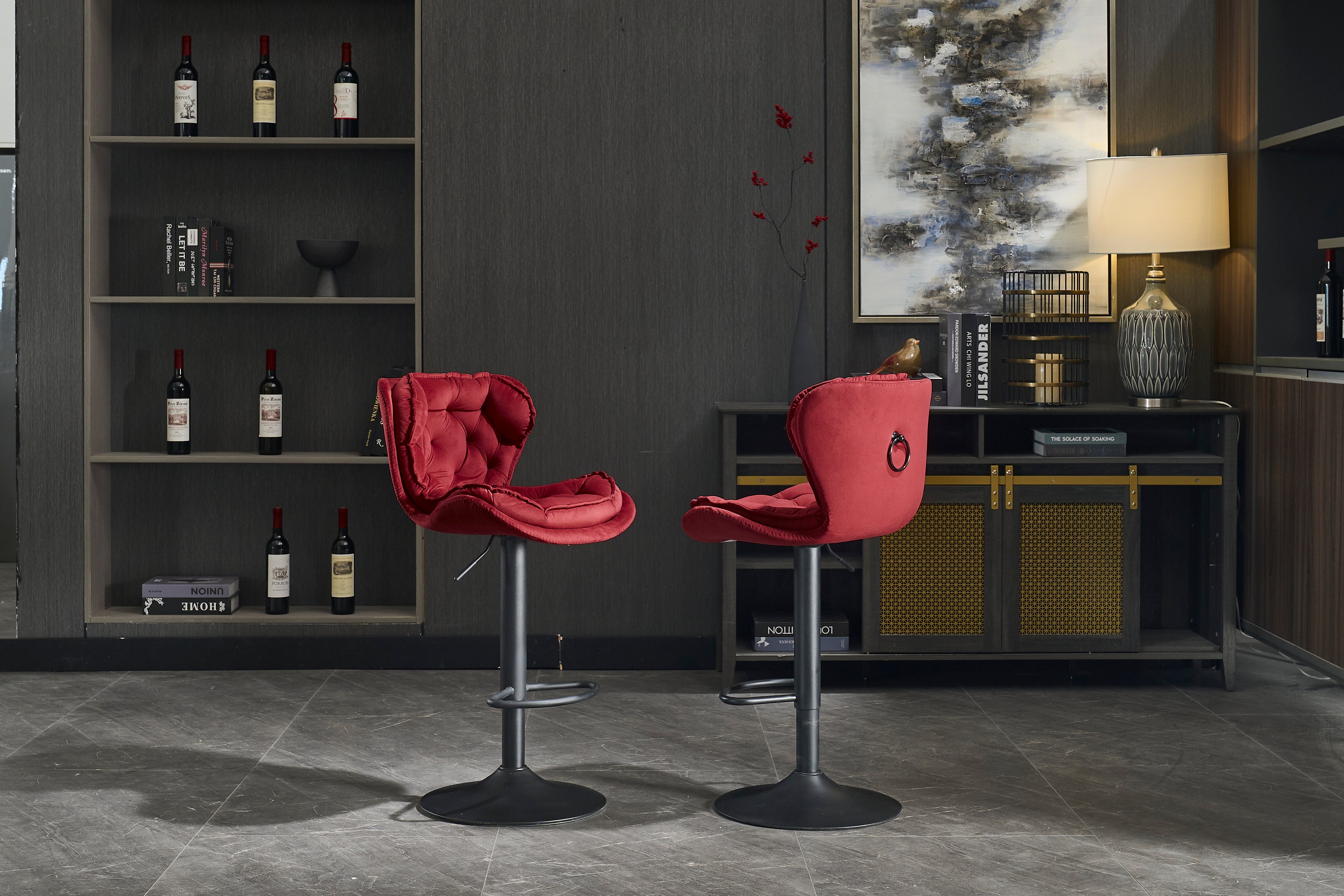 Set of 2 Bar Stools with Powder Footrest