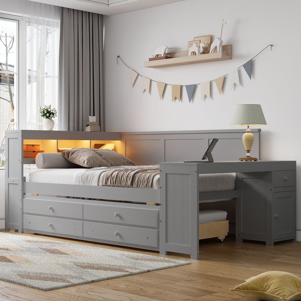 Full Size Daybed with Storage Shelves, Drawers, and Trundle
