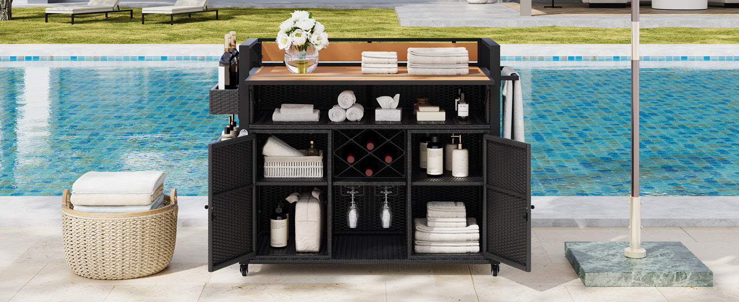 K&K 52.8"W Wicker Outdoor Grill Cart