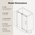 46-48" W * 76" H Frameless Single Sliding Shower Doors