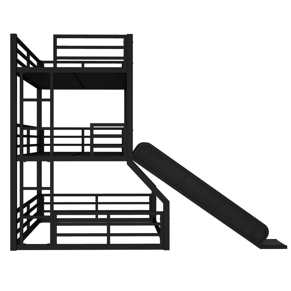 Metal Triple Bunk Bed with Slide