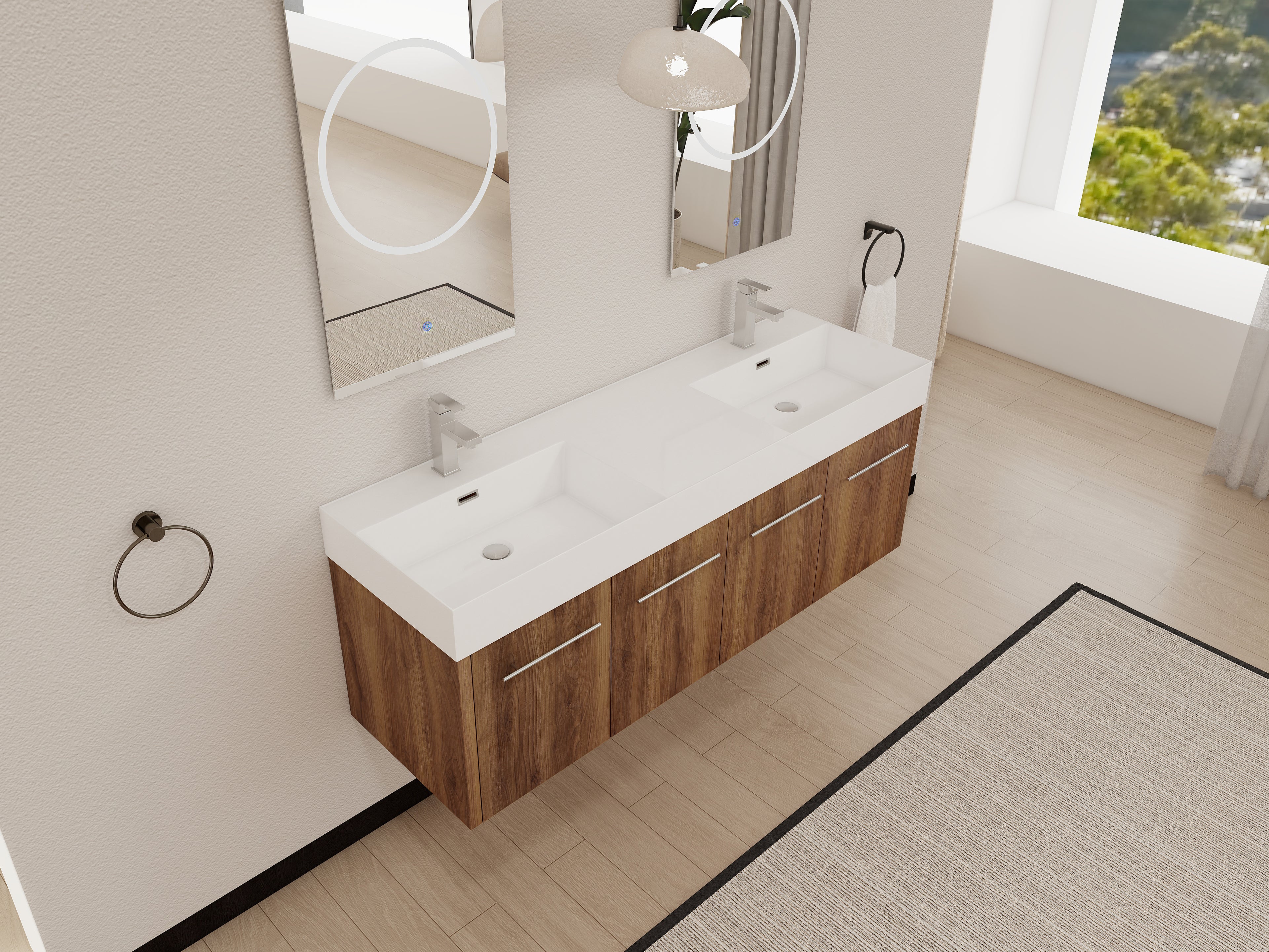 60 Inch Wall-Mounted Bathroom Vanity with Sink