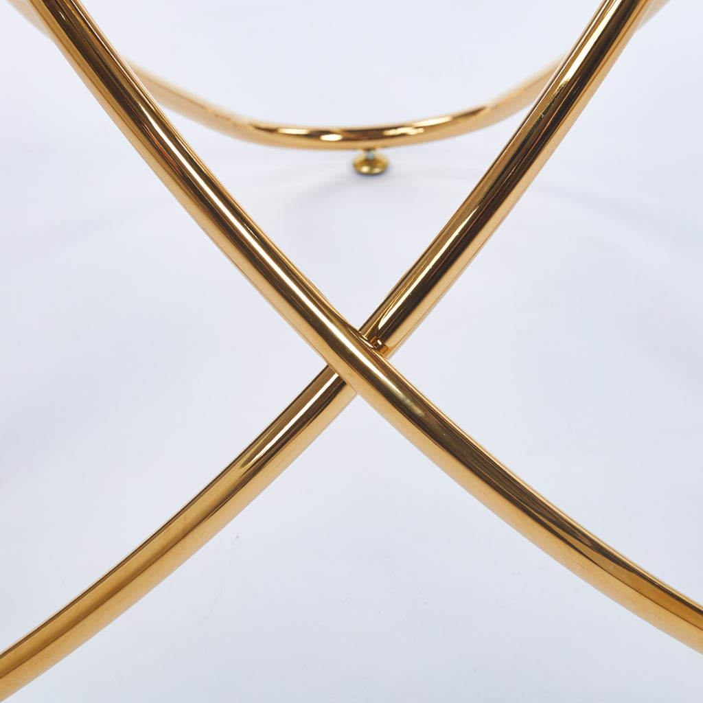 Dining Table with Golden Metal Legs and Tempered Glass