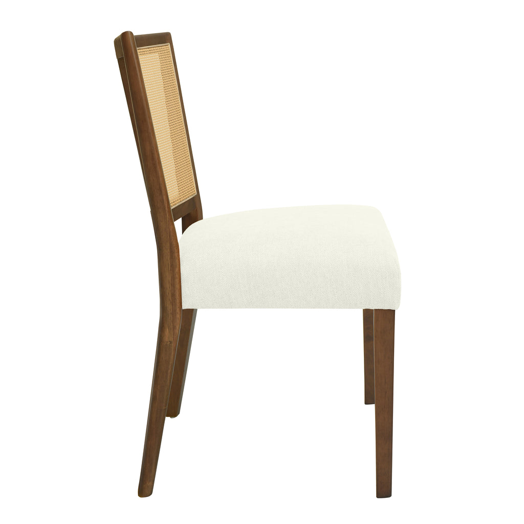 Rattan Dining Chair Without Arm (Walnut + Beige) - Set of 2