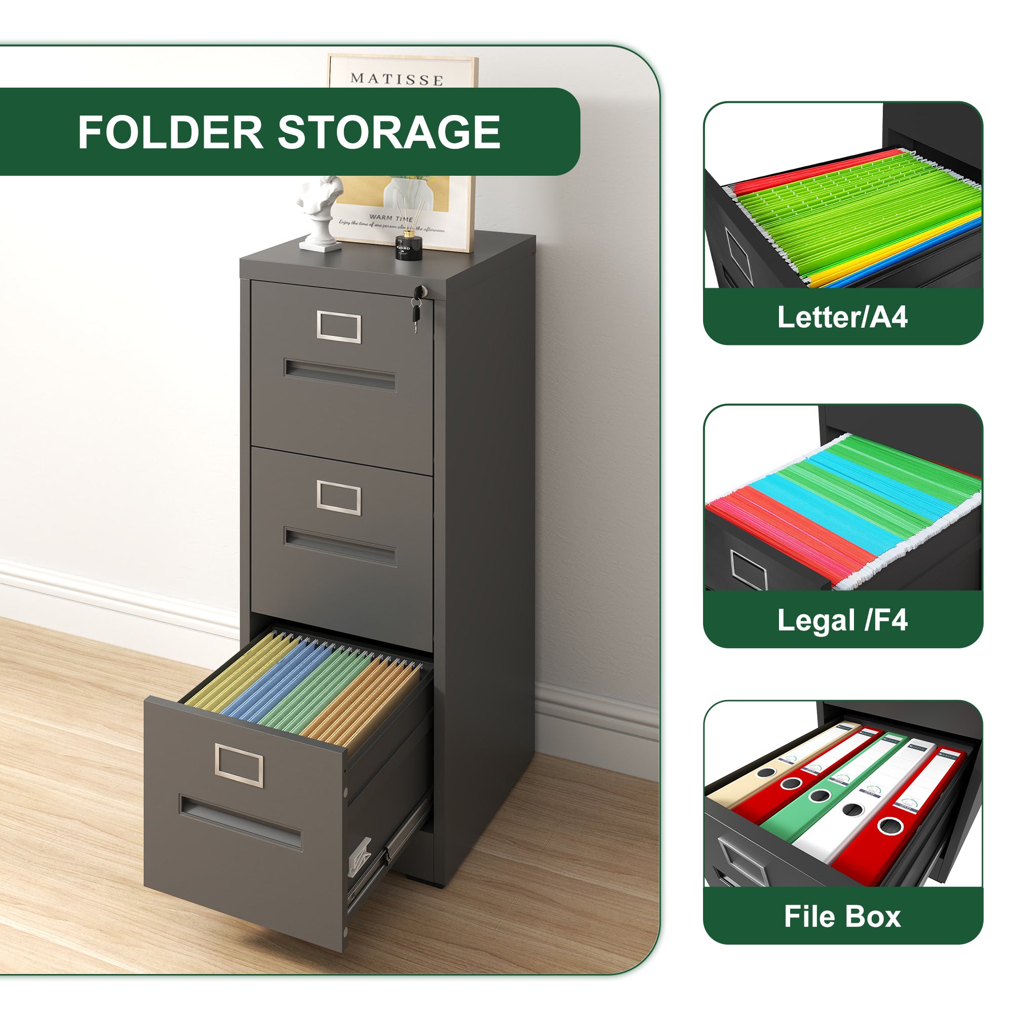3 Drawer File Cabinet with Lock