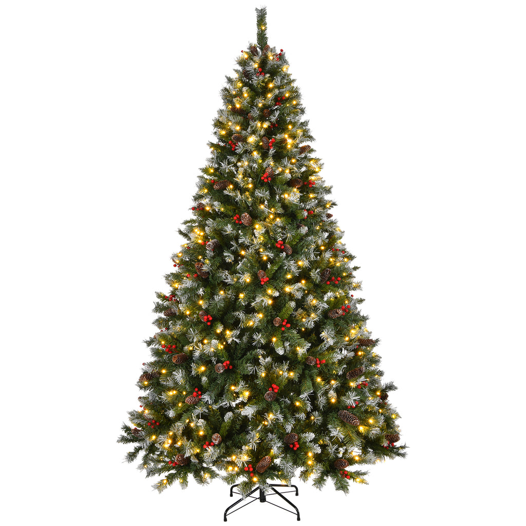 9-Foot Pre-Lit Pre-Decorated Pine Artificial Christmas Tree with Frosted Tips and Pine Cones, Green