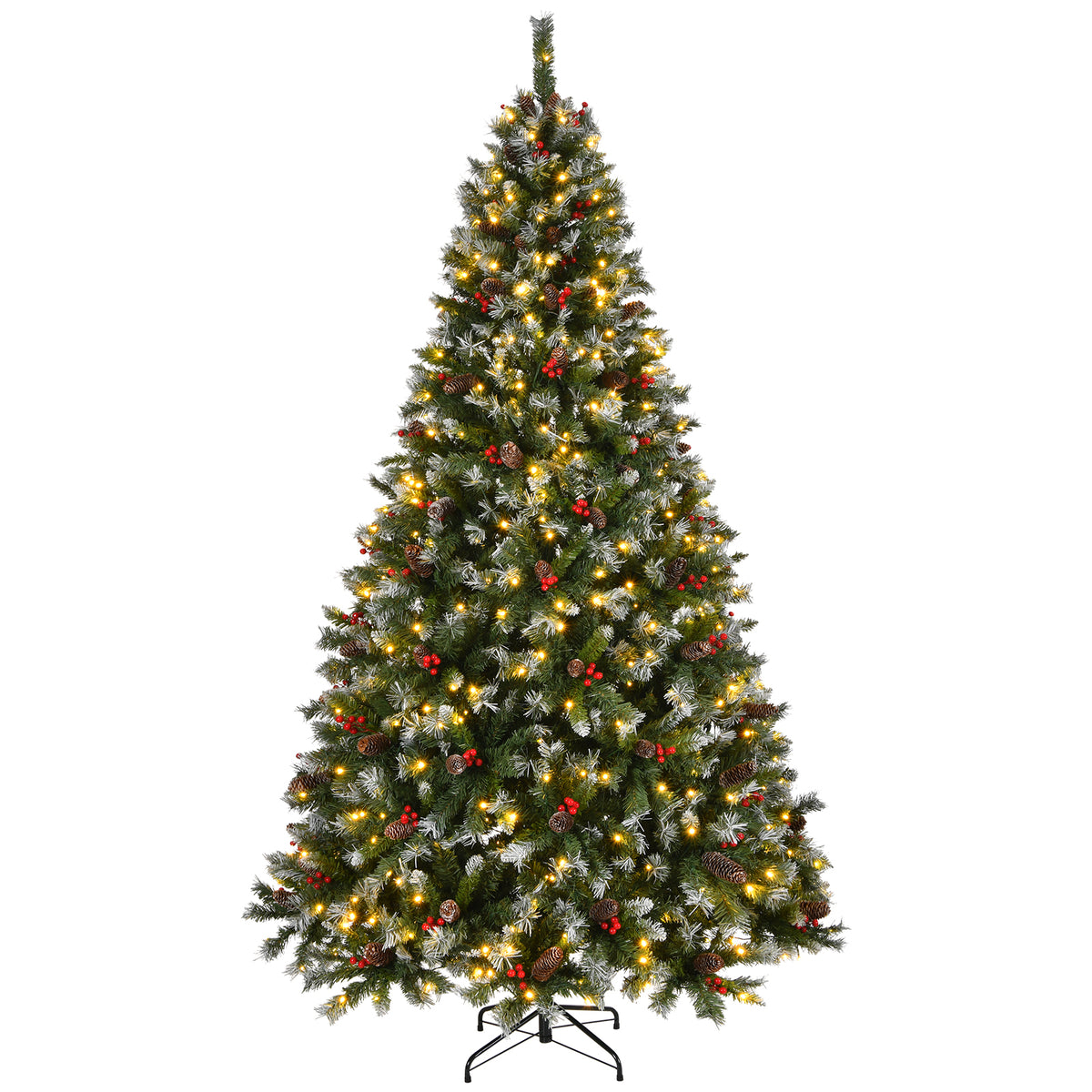 9-Foot Pre-Lit Pre-Decorated Pine Artificial Christmas Tree with Frosted Tips and Pine Cones, Green