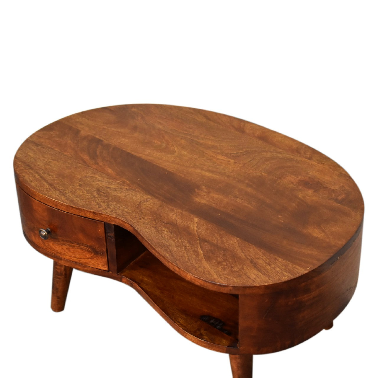 Solid Wood Mini Chestnut Wave Coffee Table, 1-Drawer, 1 Open-Shelf
