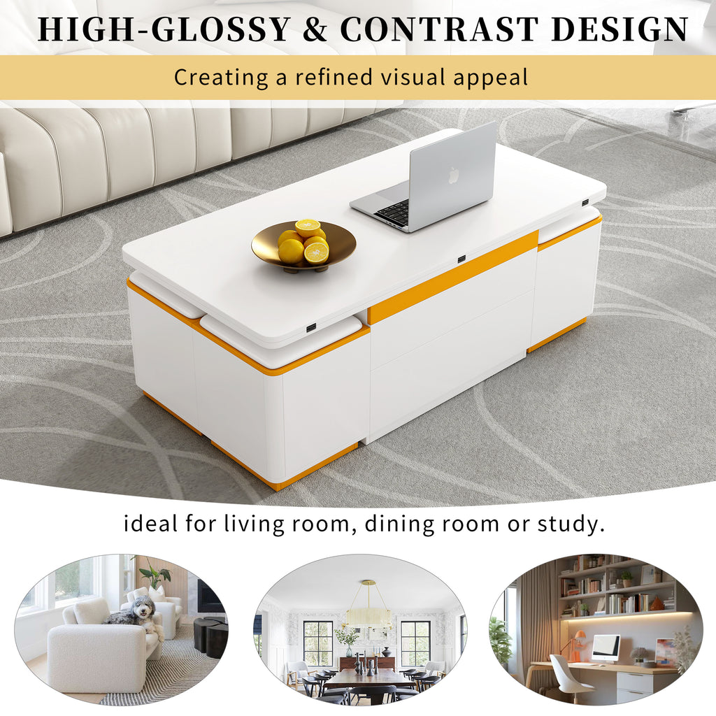 Vibe Haus Lift-Top Coffee Table with Storage Stools