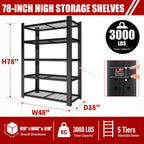 78"H 5-Tier Adjustable Heavy Duty Shelving Metal Mesh Storage Rack