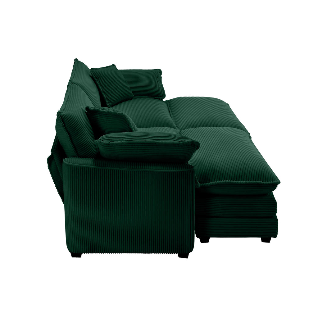 Corduroy Two-Seater Sofa with Ottoman