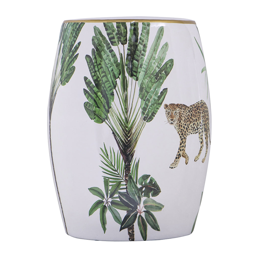 13x13x18" Ceramic Garden Stool - Jungle-Themed Accent Side Table