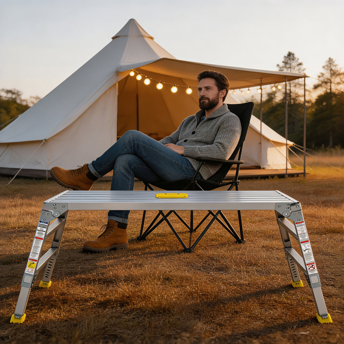 Aluminum Work Platform, 43 x 18 Inch, 300 LB Capacity, Adjustable Height, Silver