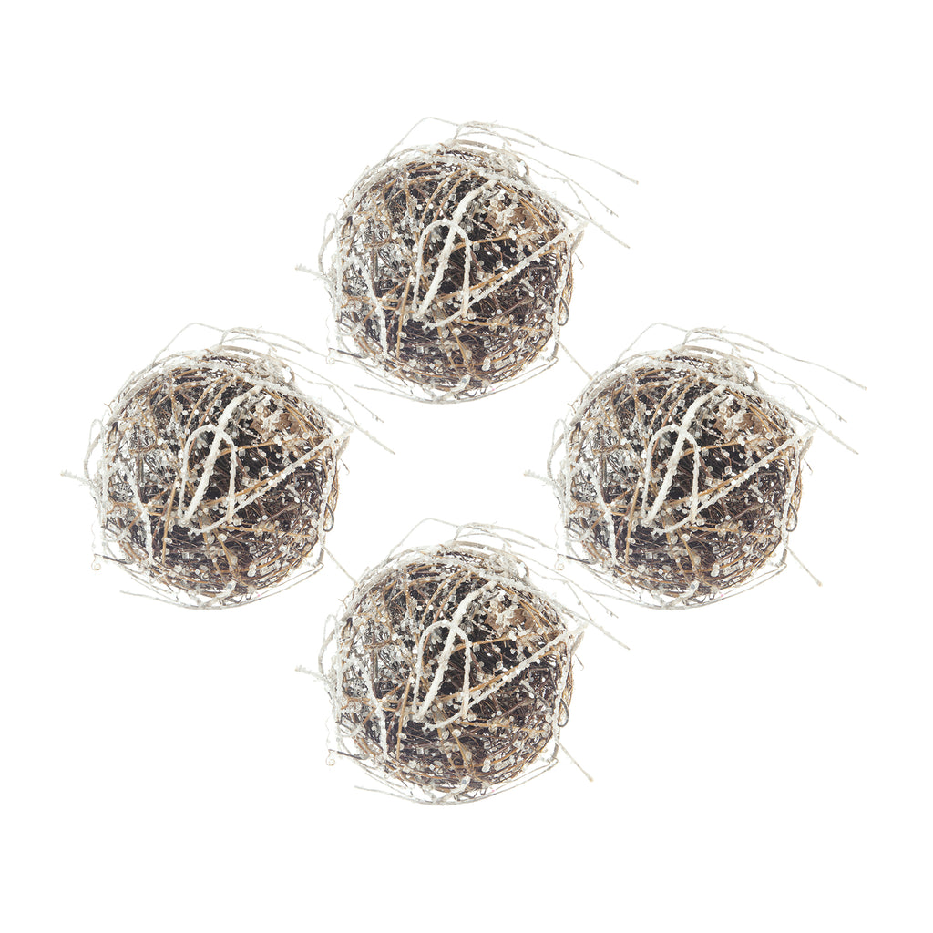 D6" Iced Twig Ball Christmas Tree Ornaments, Set of 4