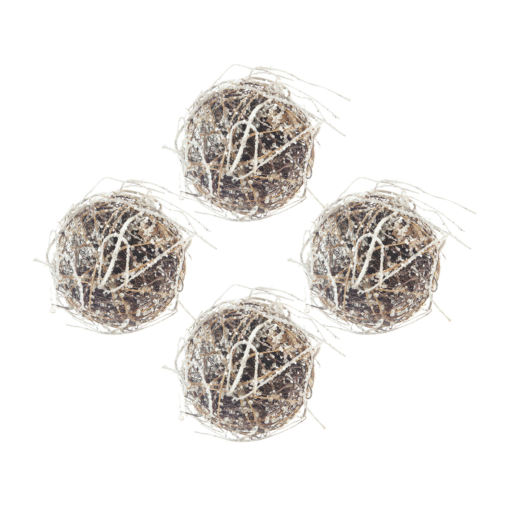 D6" Iced Twig Ball Christmas Tree Ornaments, Set of 4