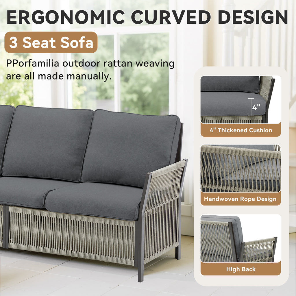 73.6" Outdoor Patio Sofa, 3-Seat Rattan Couch
