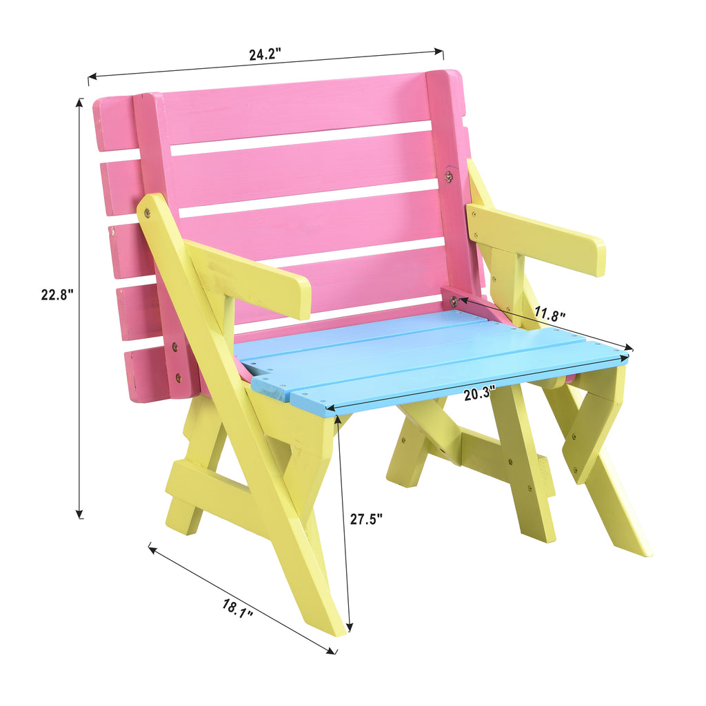 Kid's Multi-Functional Arm Chair, Table + 2 Benches (All-in-one)