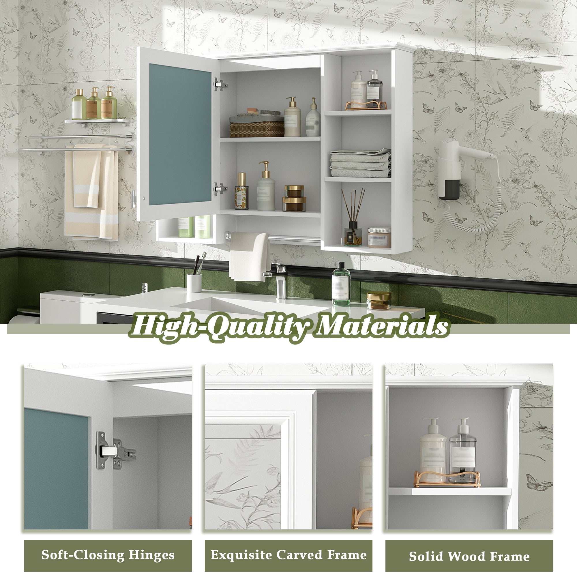 3-in-1 Bathroom Mirror Cabinet - 41-inch Wall Mounted
