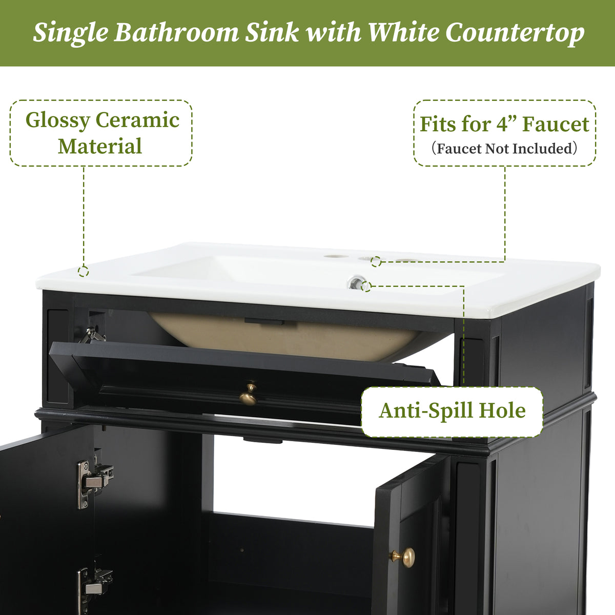24" Wall Mounted Modern Bathroom Vanity with Soft-Close Hinges