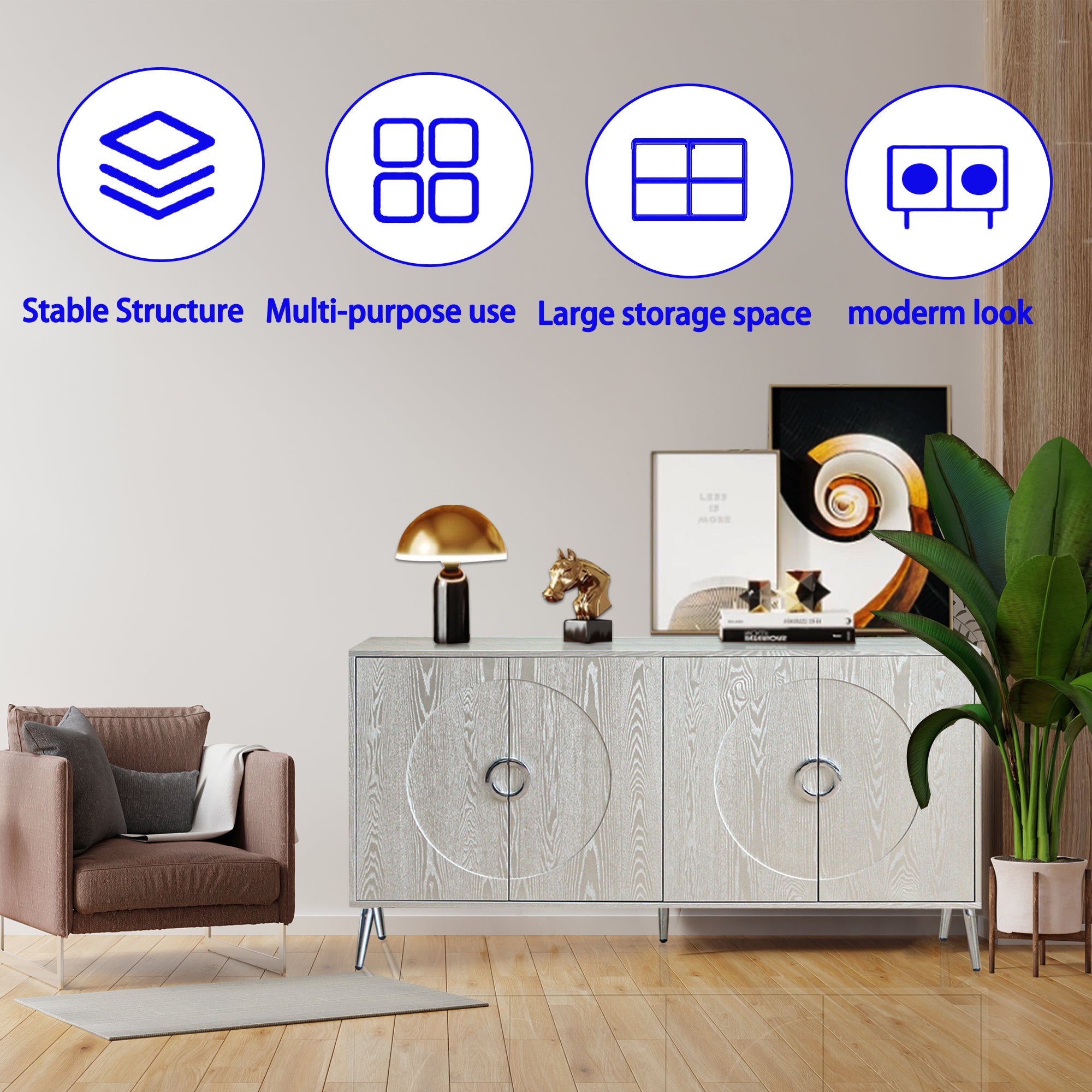 Modern Lacquered 4 Door Wooden Cabinet Sideboard Buffet