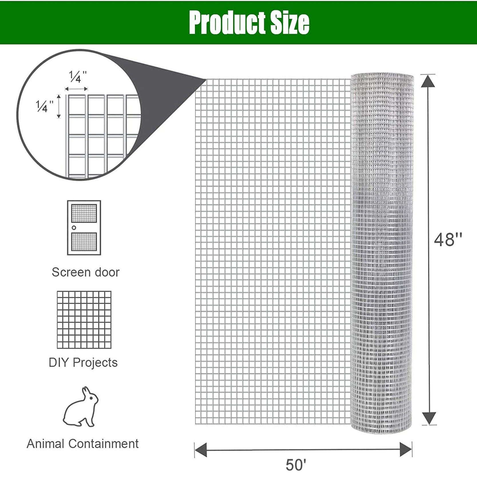 Galvanized Hardware Cloth, Wire Fence Roll For Gardening And Animal Protection - Silver