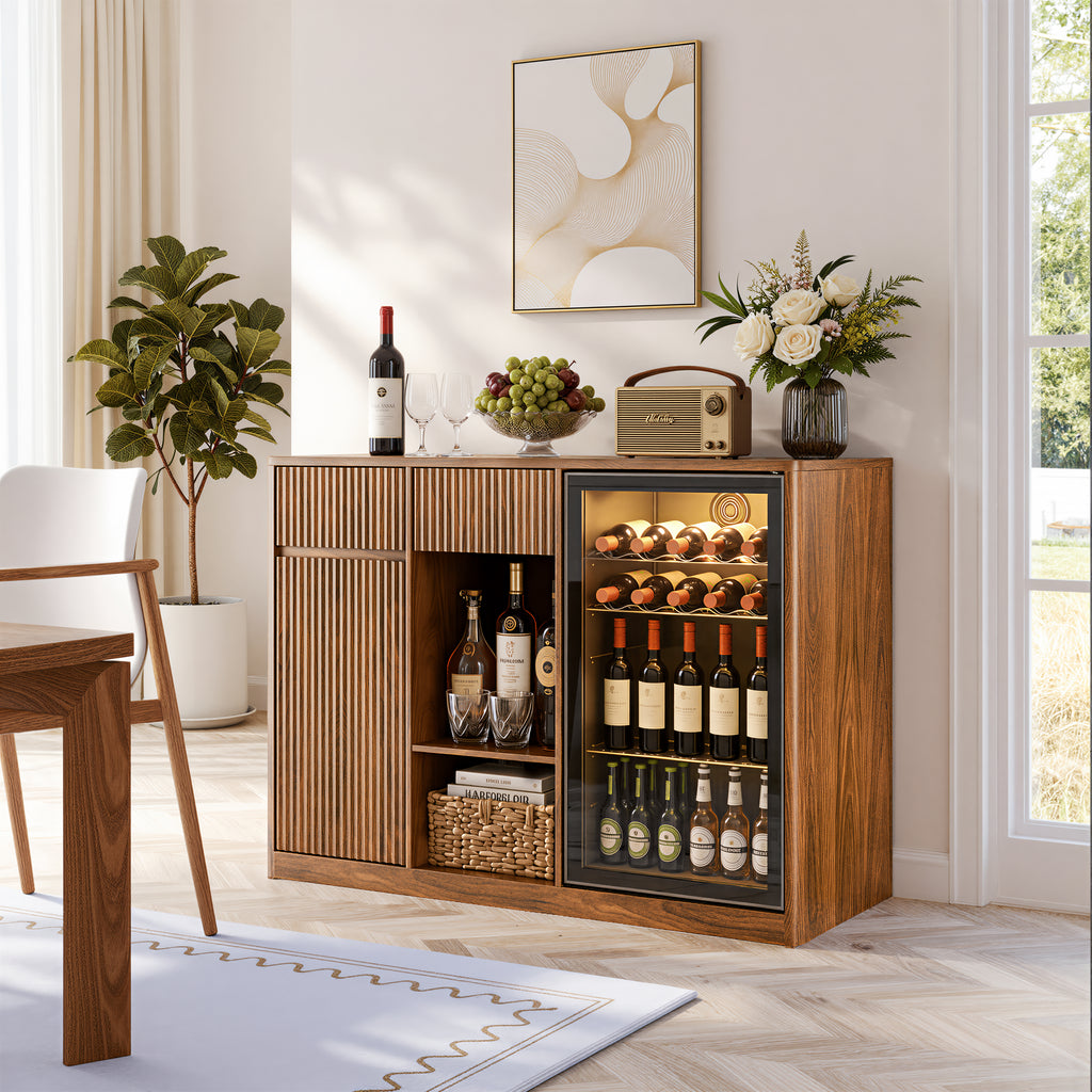 51" Fluted Bar Cabinet with Fridge Space