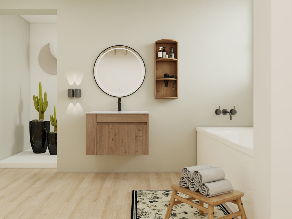 30" Wall-Mounted Bathroom Vanity With Sink and Storage Rack