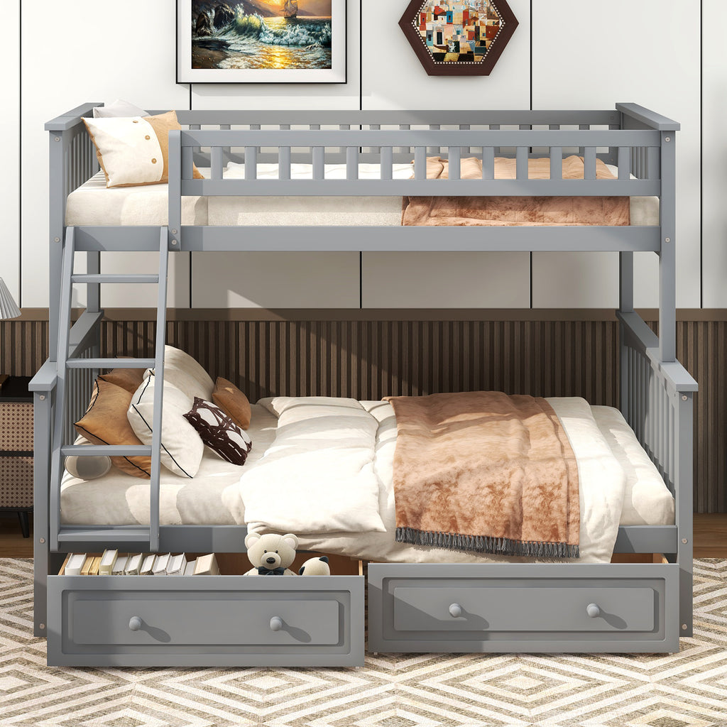 Twin Over Full Bunk Bed with Drawers, Convertible Beds