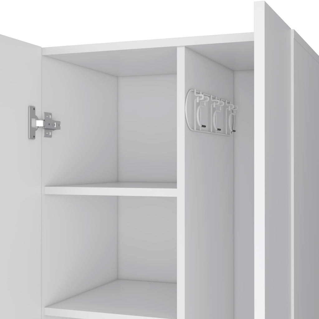 Attica Broom Cabinet Double-Door Design with Inner Shelves and Side Hangers