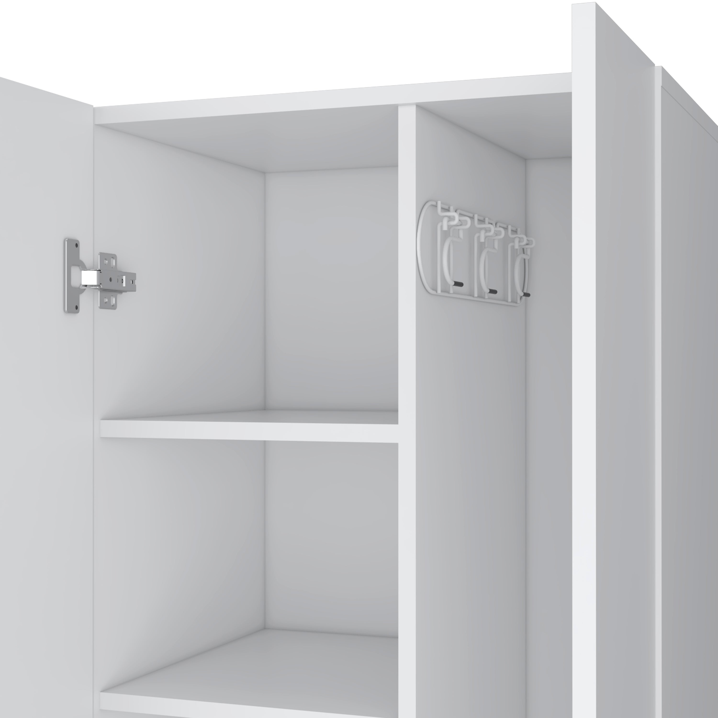 Attica Broom Cabinet Double-Door Design with Inner Shelves and Side Hangers
