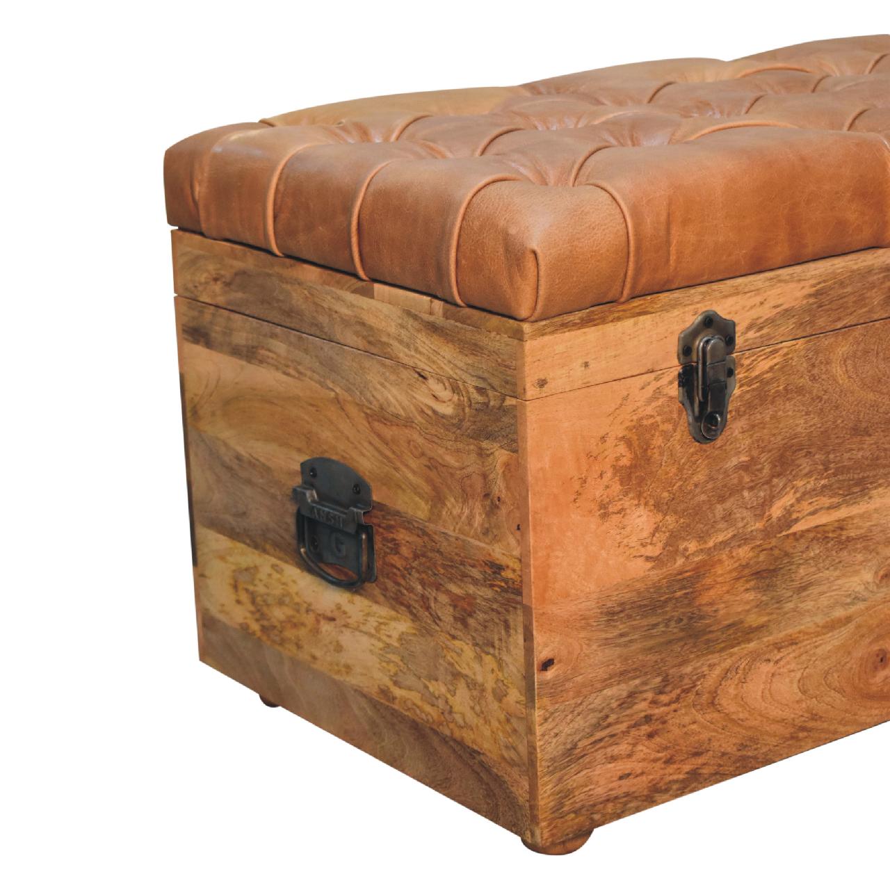 Solid Wood Buffalo Hide Oak-ish Storage Trunk