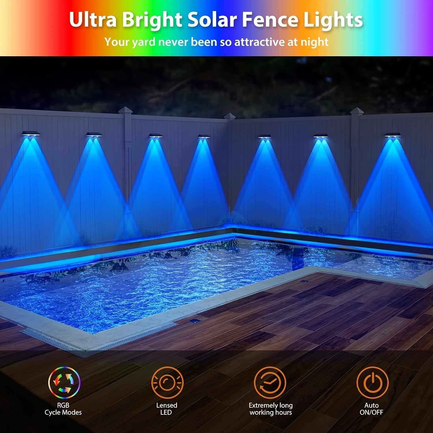 Solar Fence Lights Outdoor – Multicolor Wall Lights for Garden, Yard, Holiday Decor